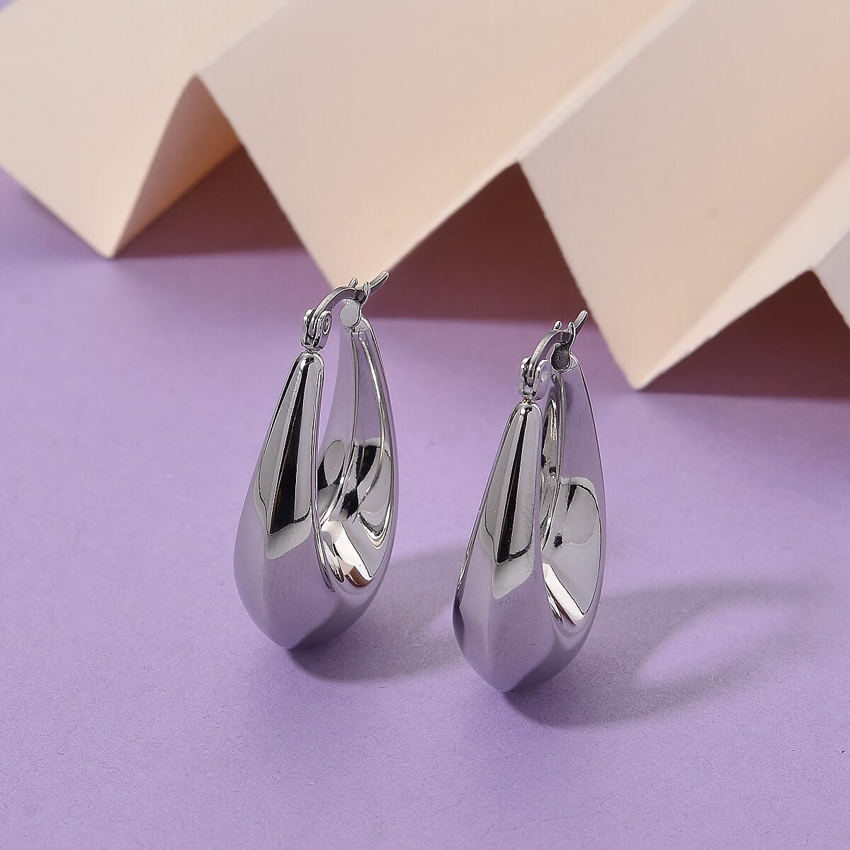 Oval Hoop Earrings in Stainless Steel image number 1