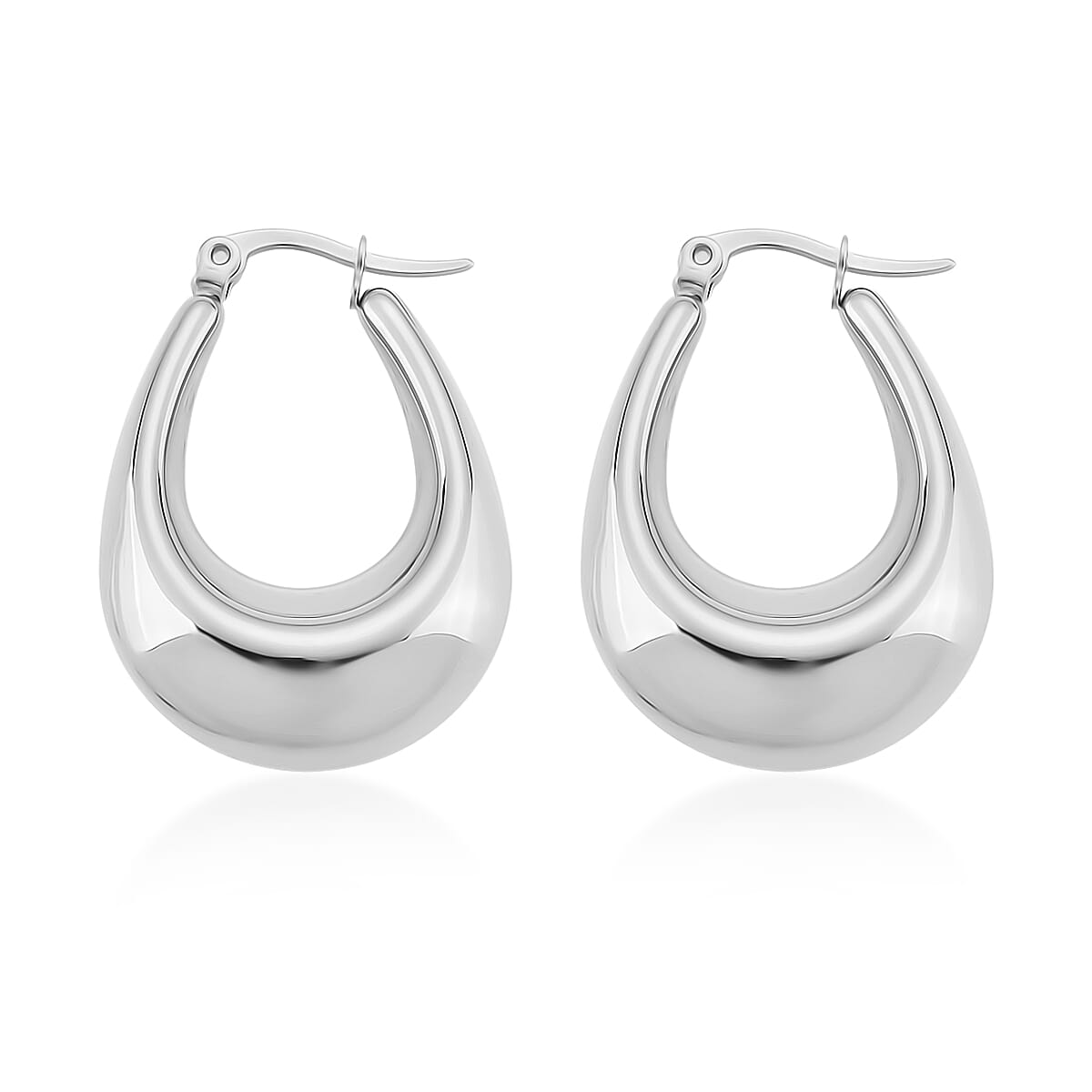 Oval Hoop Earrings in Stainless Steel image number 3
