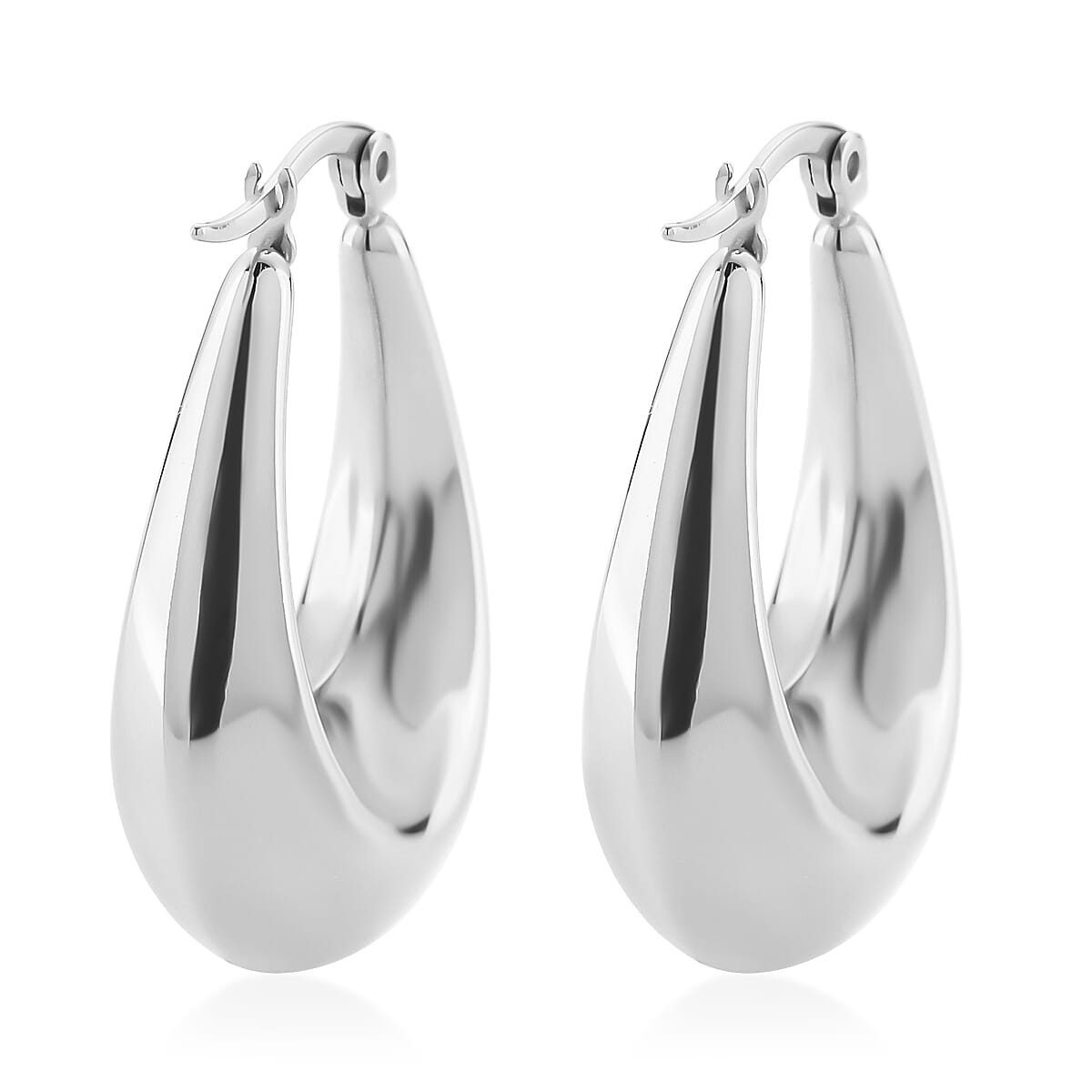 Oval Hoop Earrings in Stainless Steel image number 4
