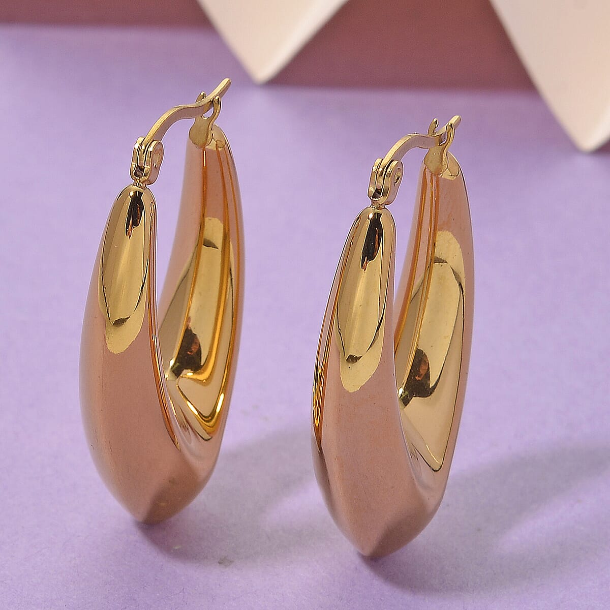 Fancy Hoop Earrings in ION Plated YG Stainless Steel image number 1