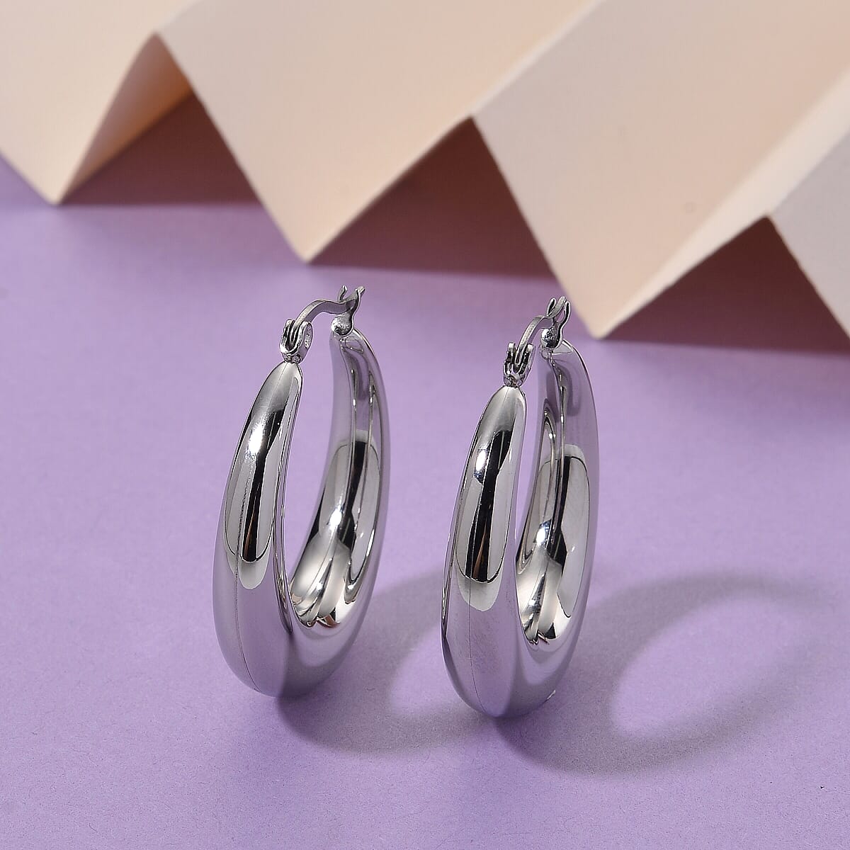 Round Hoop Earrings in Stainless Steel image number 1