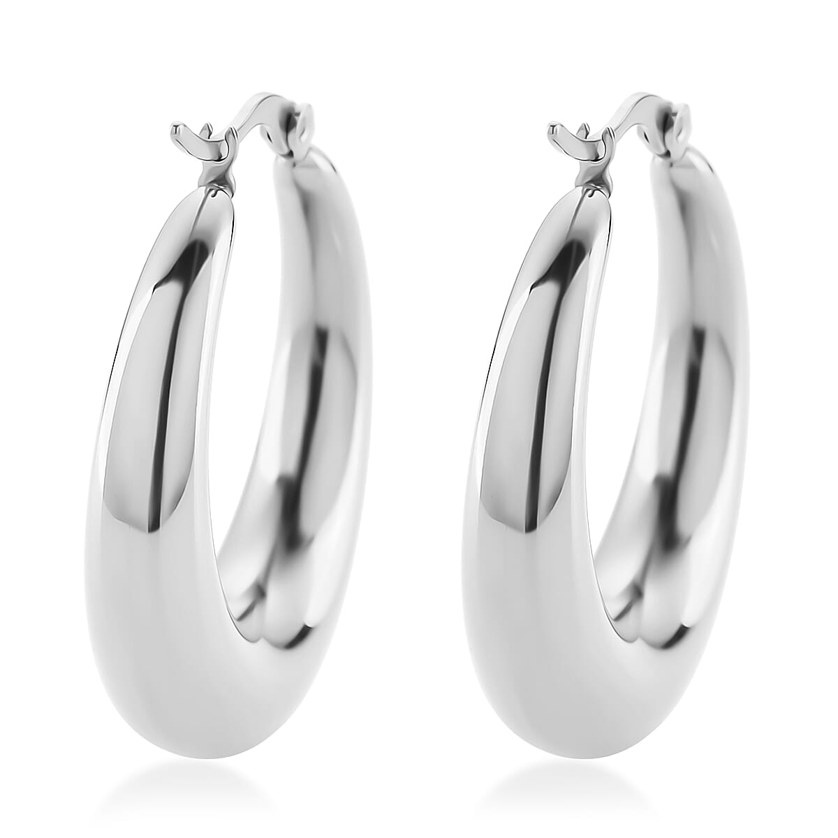 Round Hoop Earrings in Stainless Steel image number 4