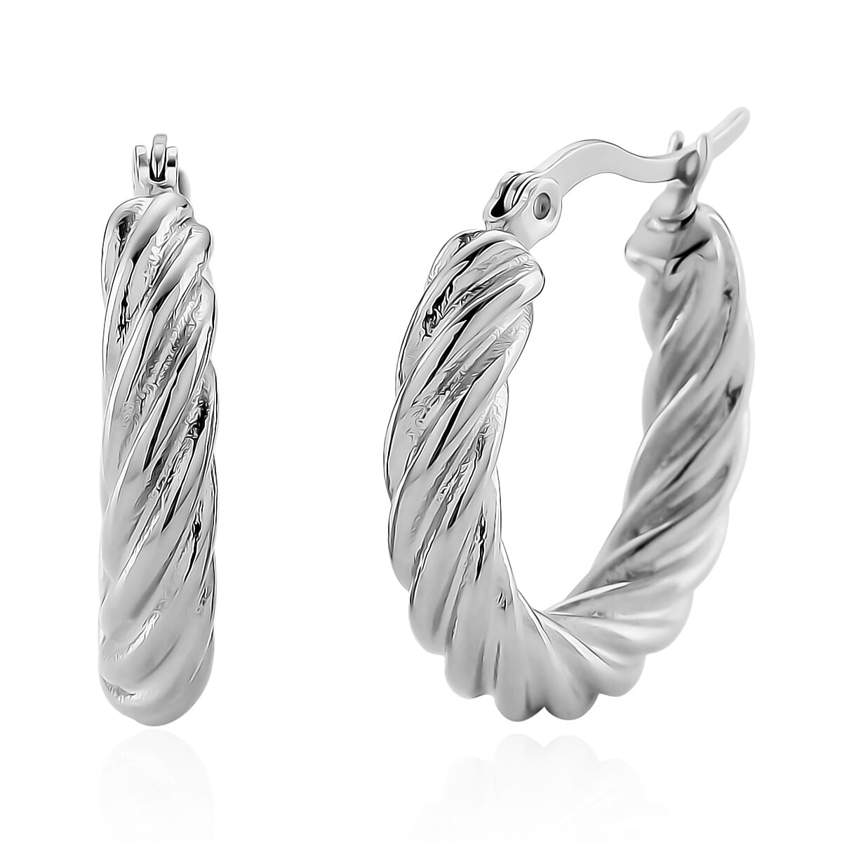 Twisted Hoop Earrings in Stainless Steel image number 0