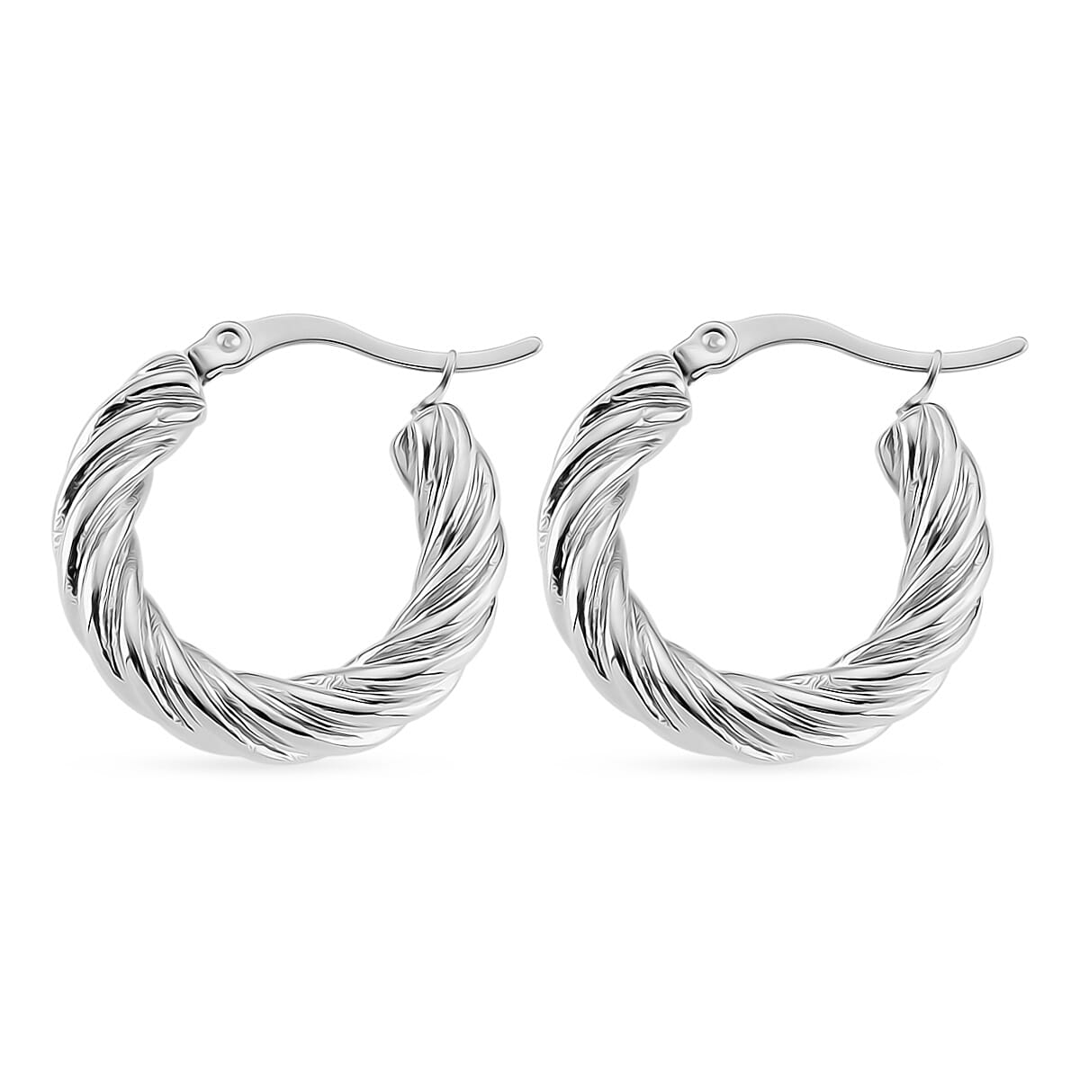 Twisted Hoop Earrings in Stainless Steel image number 3