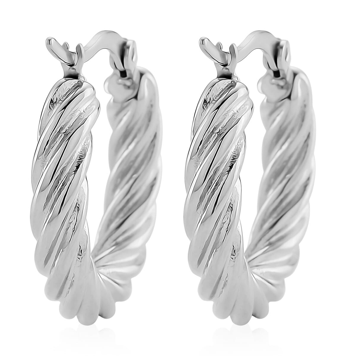 Twisted Hoop Earrings in Stainless Steel image number 4