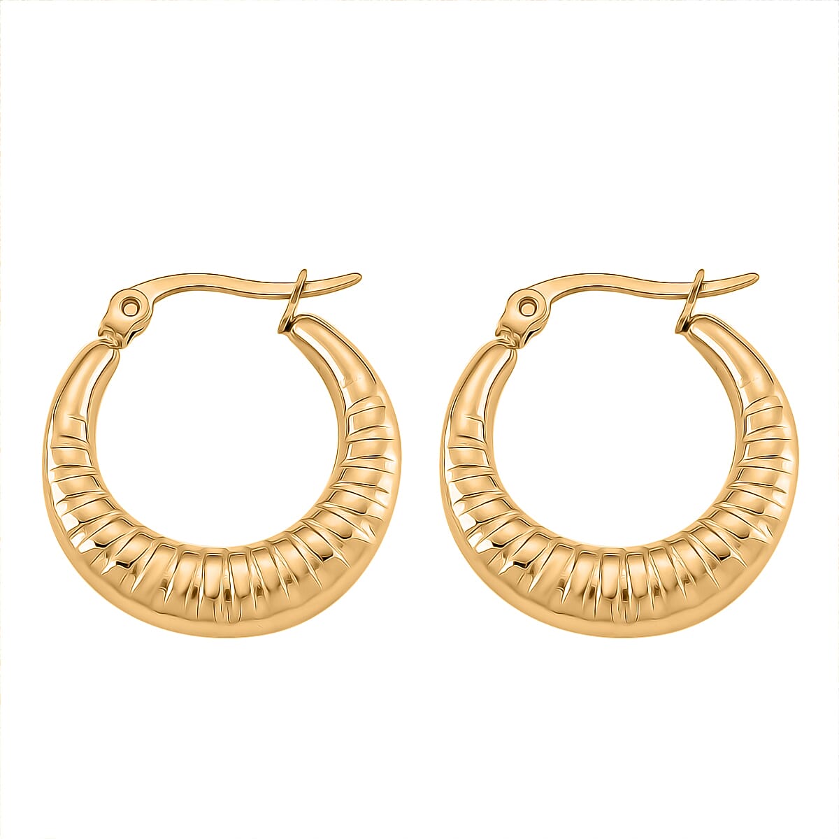 Round Hoop Earrings in ION Plated YG Stainless Steel image number 3