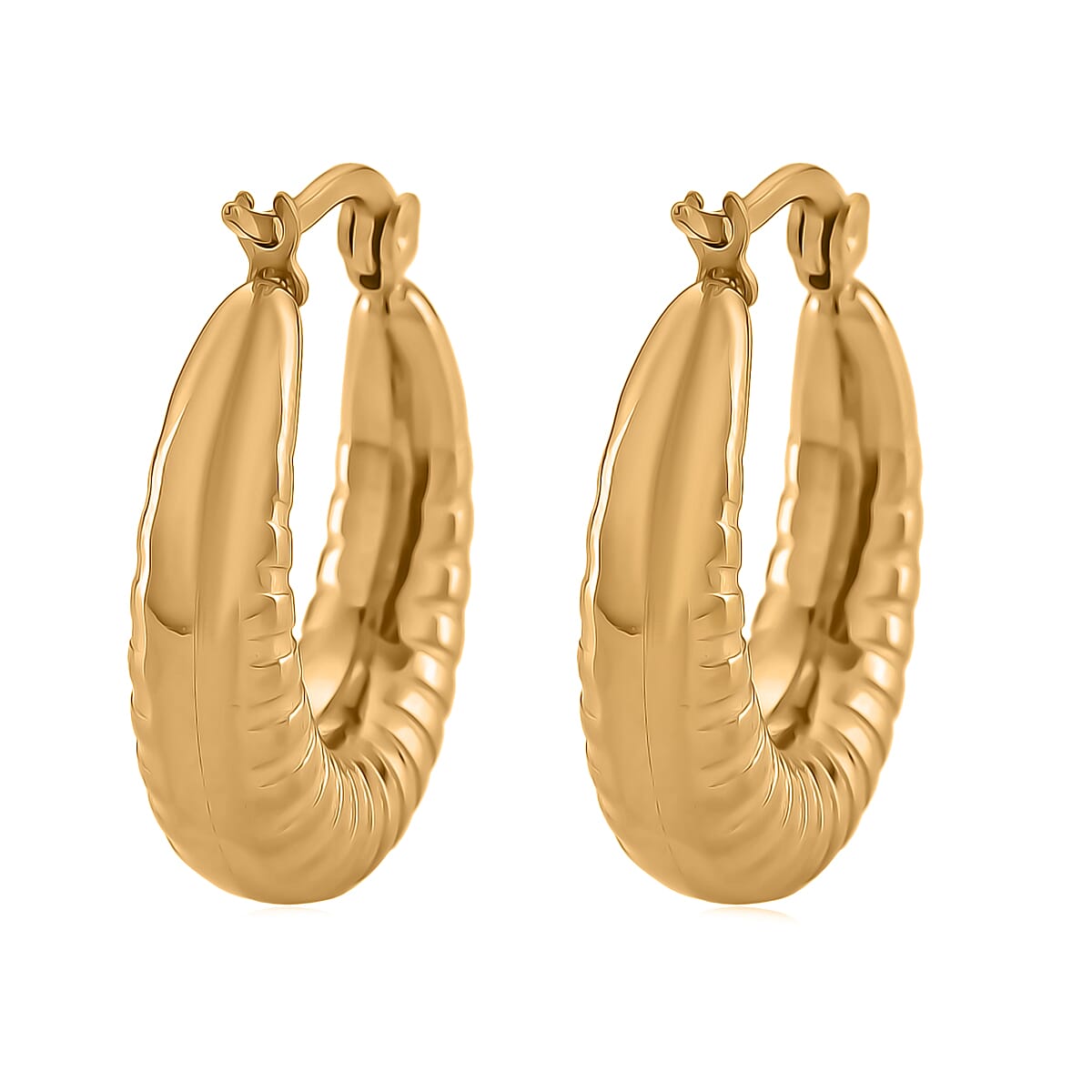 Round Hoop Earrings in ION Plated YG Stainless Steel image number 4