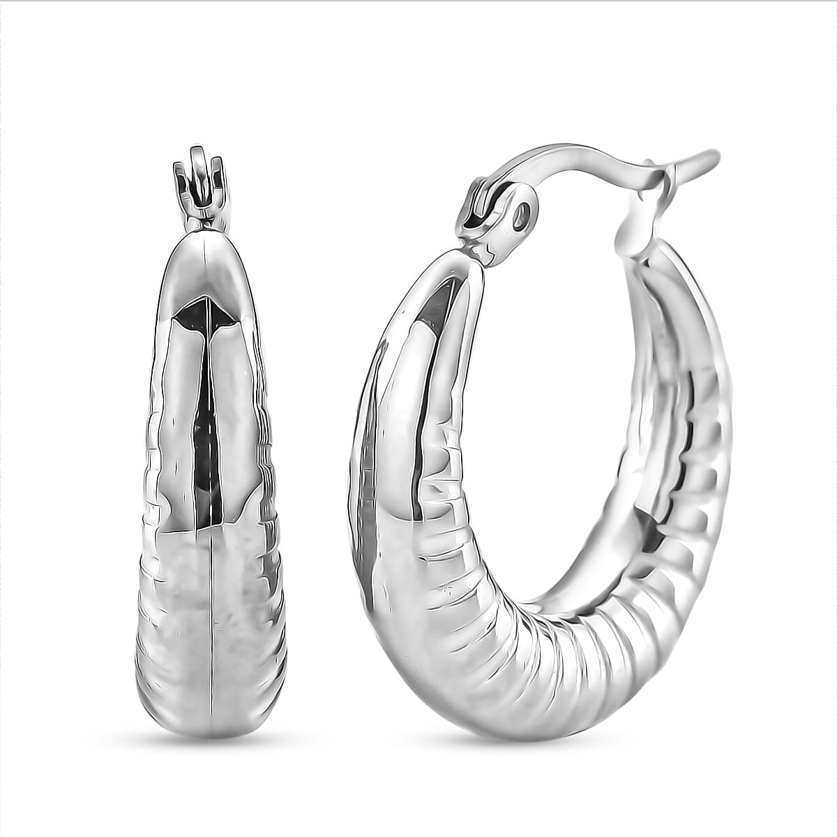 Round Hoop Earrings in Stainless Steel image number 0