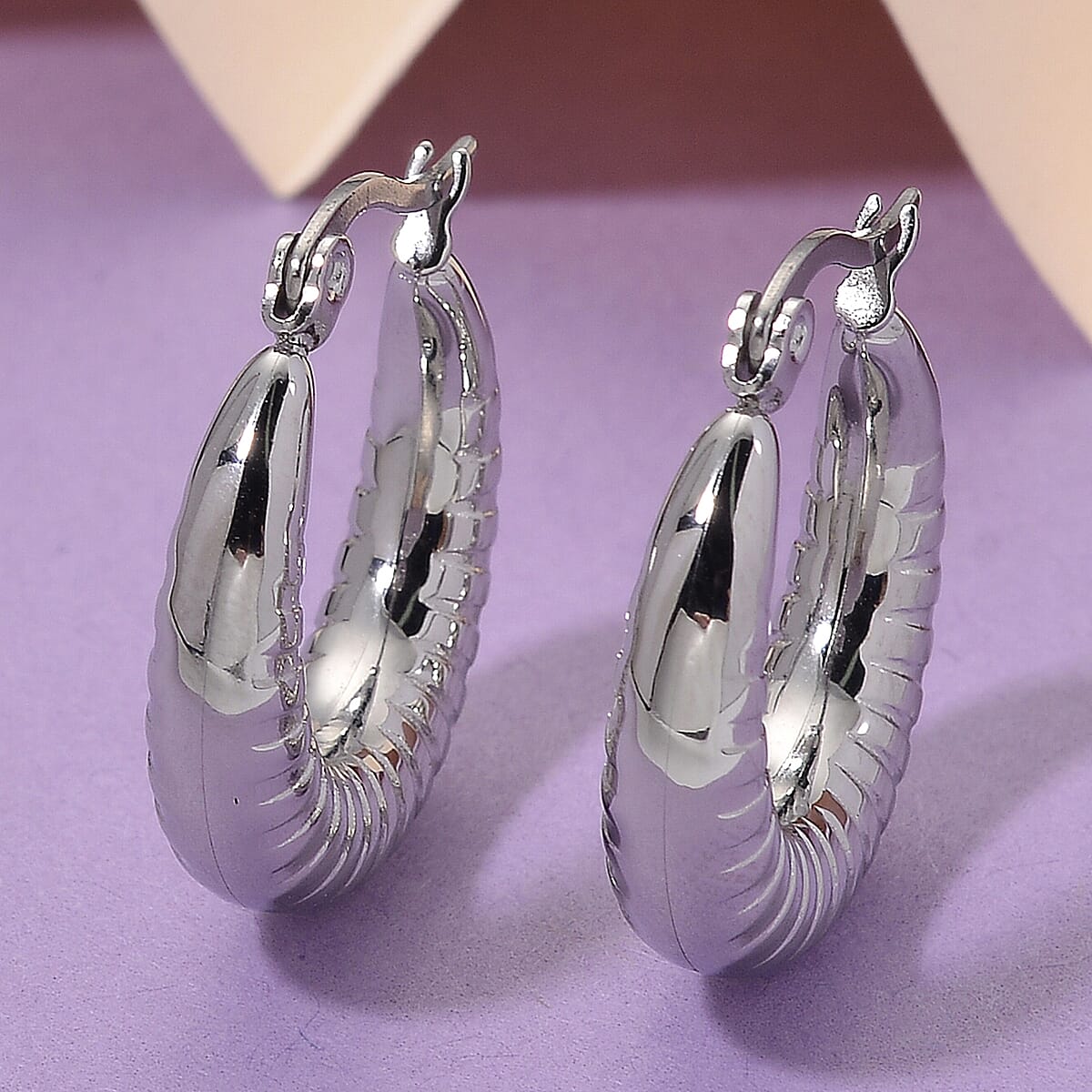 Round Hoop Earrings in Stainless Steel image number 1