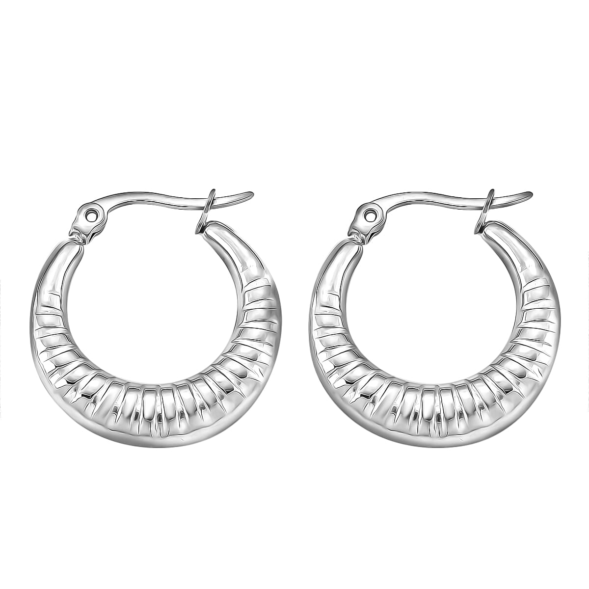 Round Hoop Earrings in Stainless Steel image number 3