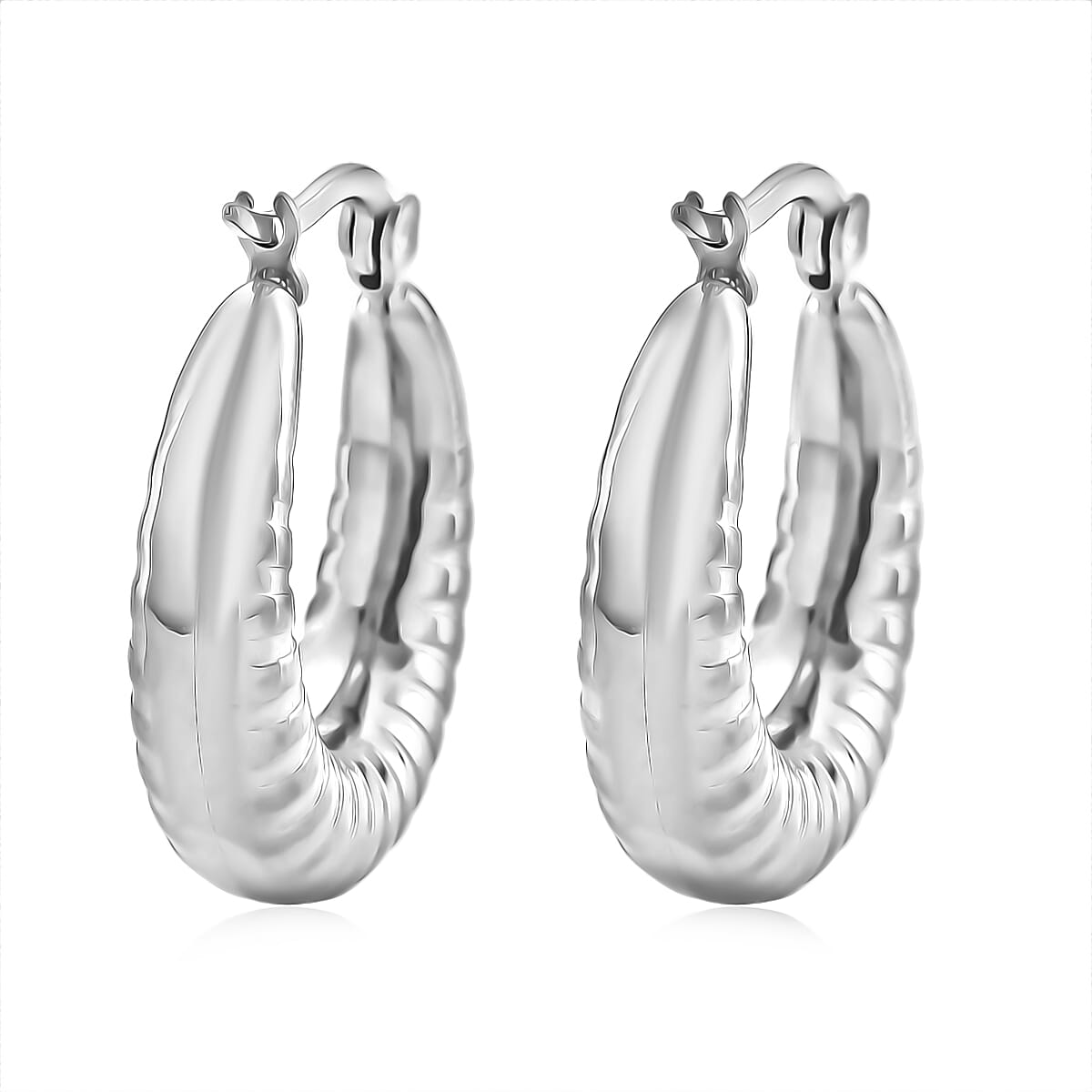 Round Hoop Earrings in Stainless Steel image number 4