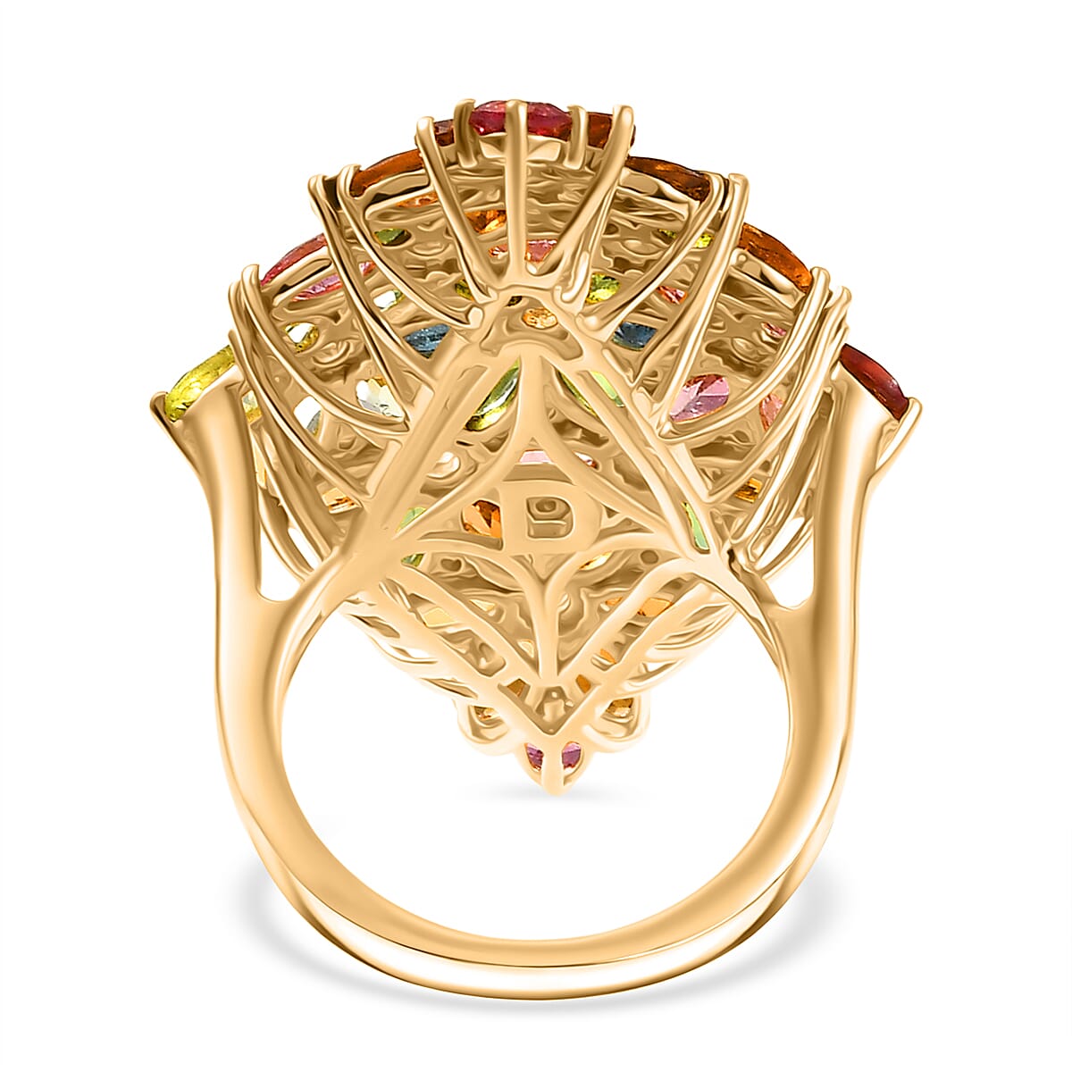 D'Joy Multi-Tourmaline and White Zircon 11.35 ctw Bunch of Flowers Ring in 18K Vermeil Yellow Gold Over Sterling Silver (Size 10.0) image number 4