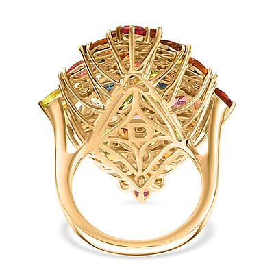 D'Joy Multi-Tourmaline and White Zircon 11.35 ctw Bunch of Flowers Ring in 18K Vermeil Yellow Gold Over Sterling Silver (Size 6.0)
