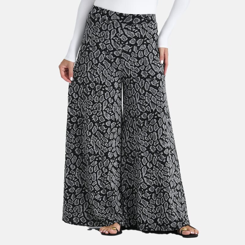 Tamsy Silver Printed Wide Leg Pant with Crystal Embellishment - One Size Fits Most