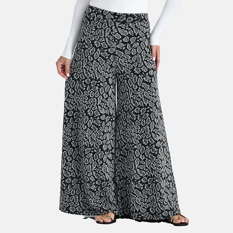 Tamsy Silver Printed Wide Leg Pant with Crystal Embellishment - One Size Fits Most