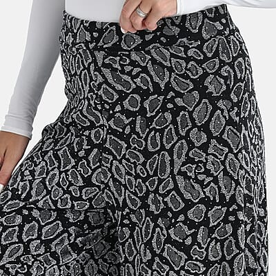 Tamsy Silver Printed Wide Leg Pant with Crystal Embellishment - One Size Fits Most