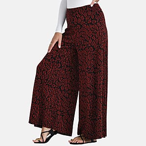 Tamsy Red Printed Wide Leg Pants with Crystal Embellishment - One Size Fits Most