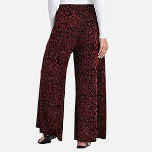 Tamsy Red Printed Wide Leg Pants with Crystal Embellishment - One Size Fits Most