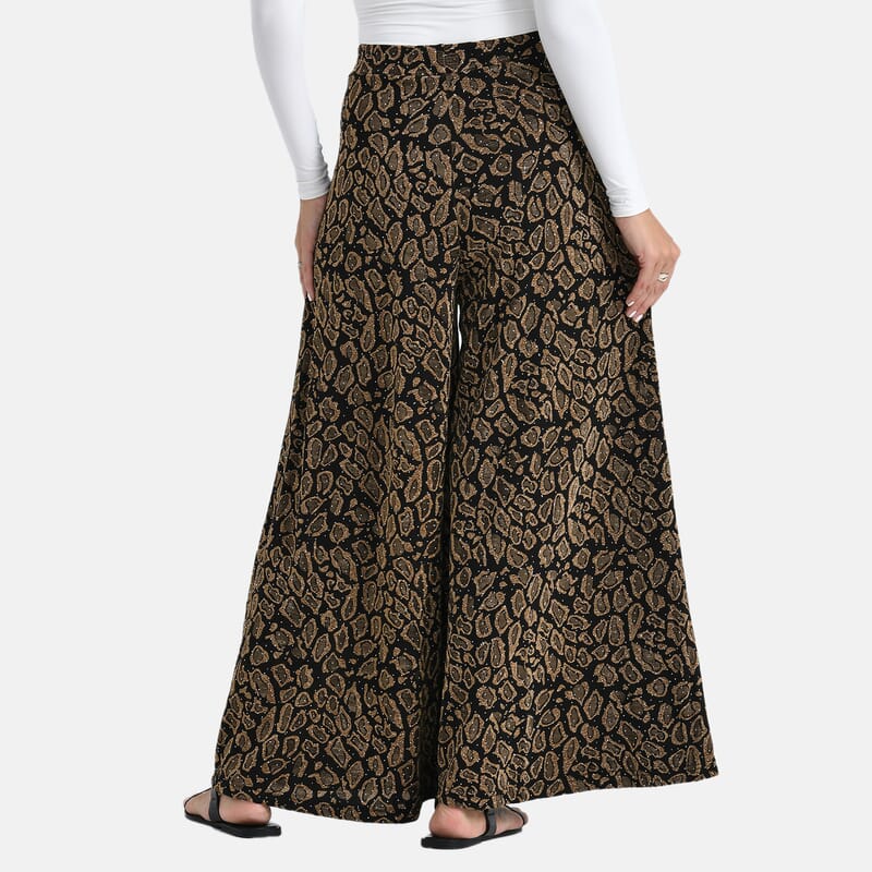 Tamsy Golden Printed Wide Leg Pants with Crystal Embellishment - One Size Fits Most