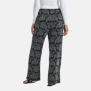 TAMSY Metallic Silver Leaf Print Pant with Fabric Waist Belt &ndash; One Size Fits Most