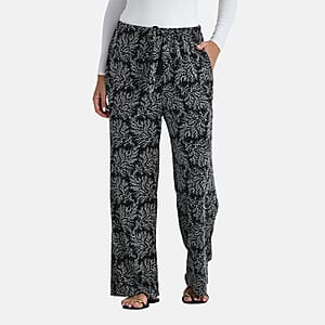 TAMSY Metallic Silver Leaf Print Pant with Fabric Waist Belt &ndash; One Size Fits Most