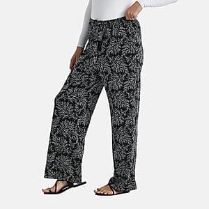 TAMSY Metallic Silver Leaf Print Pant with Fabric Waist Belt &ndash; One Size Fits Most