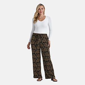 TAMSY Metallic Gold Leaf Print Pant with Fabric Waist Belt &ndash; One Size Fits Most