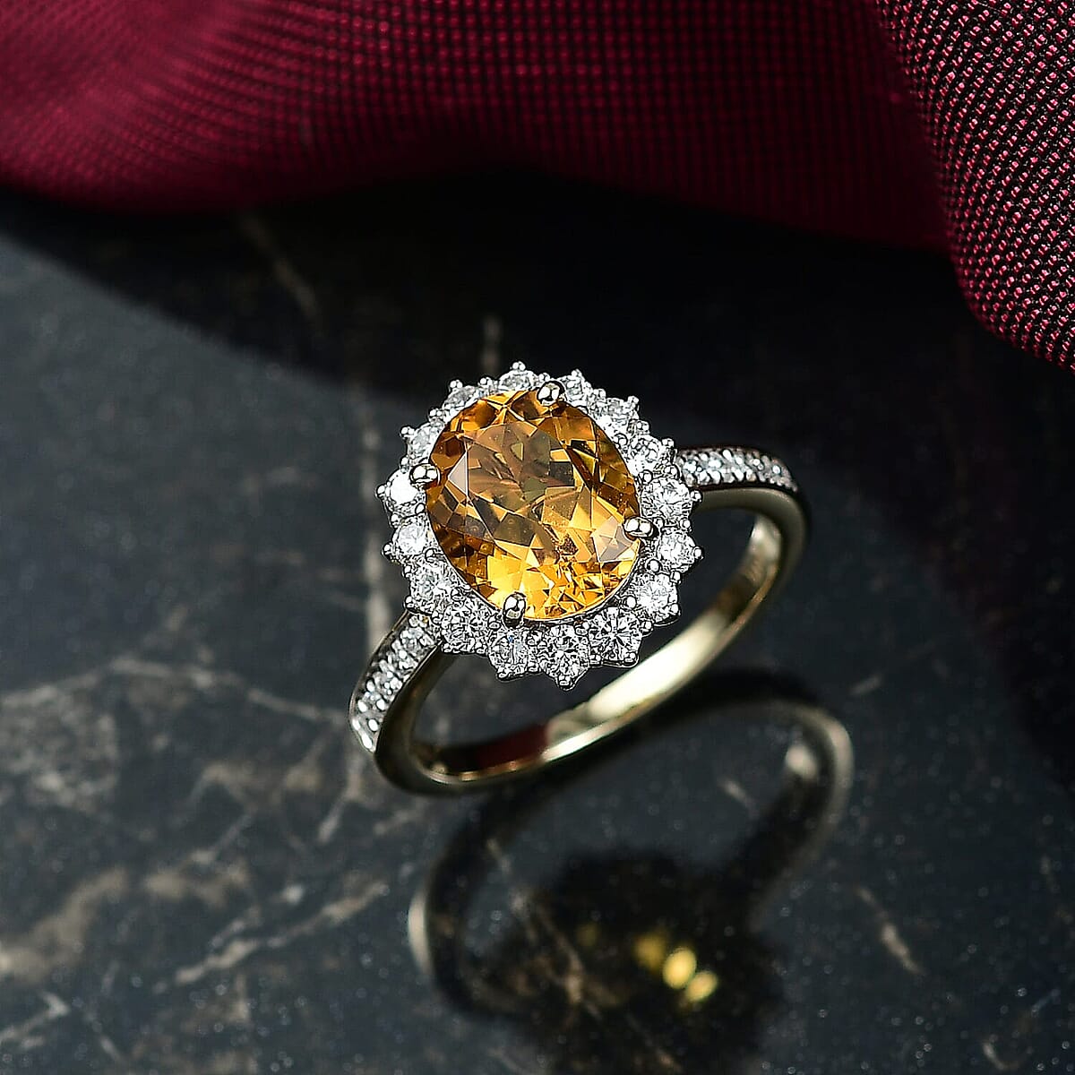 Certified & Appraised AAA Brazilian Heliodor and Luxuriant Lab Grown Diamond G-H SI 3.00 ctw Ring in 10K Yellow Gold (Size 5.5) image number 1