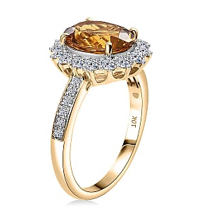 Certified & Appraised AAA Brazilian Heliodor and Luxuriant Lab Grown Diamond G-H SI 3.00 ctw Ring in 10K Yellow Gold (Size 6.5)