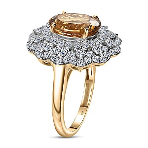 Certified & Appraised 10K Yellow Gold AAA Brazilian Heliodor, Luxuriant Lab Grown Diamond (G-H, SI) Ring (Size 11.0) 4.65 ctw