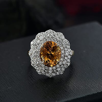 Certified & Appraised 10K Yellow Gold AAA Brazilian Heliodor, Luxuriant Lab Grown Diamond (G-H, SI) Ring (Size 12.0) 4.65 ctw