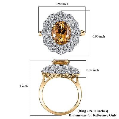 Certified & Appraised 10K Yellow Gold AAA Brazilian Heliodor, Luxuriant Lab Grown Diamond (G-H, SI) Ring (Size 12.0) 4.65 ctw