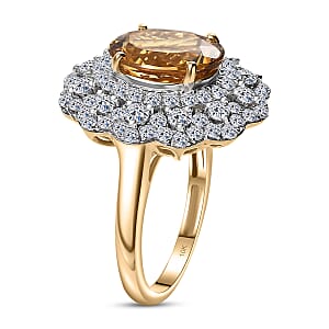 Certified & Appraised AAA Brazilian Heliodor and Luxuriant Lab Grown Diamond G-H SI 4.65 ctw Ring in 10K Yellow Gold (Size 6.0)