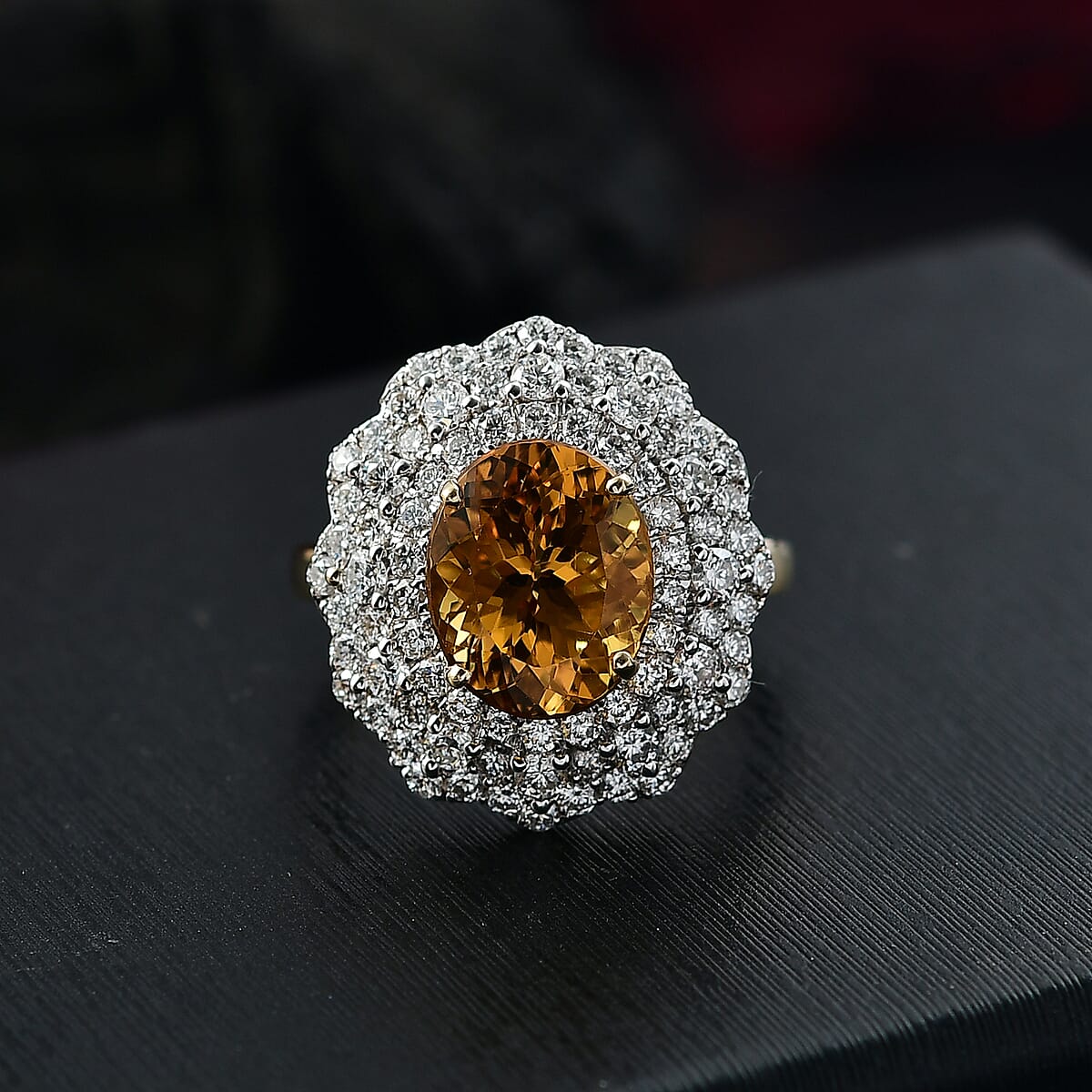 Certified & Appraised AAA Brazilian Heliodor and Luxuriant Lab Grown Diamond G-H SI 4.65 ctw Ring in 10K Yellow Gold (Size 8.0) image number 1