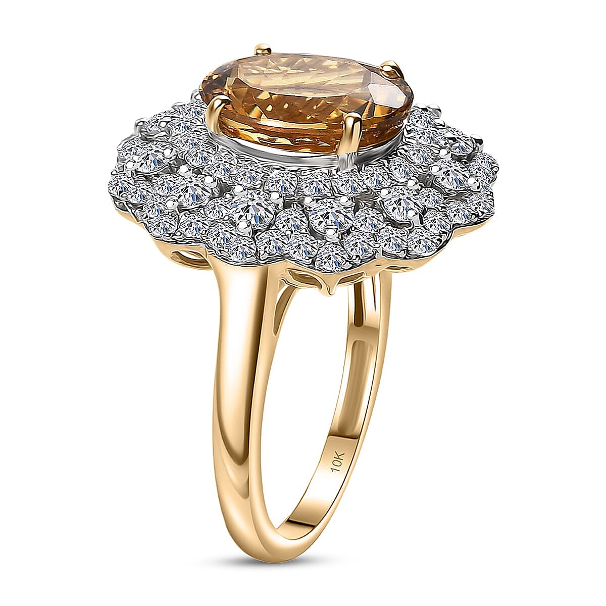 Certified & Appraised 10K Yellow Gold AAA Brazilian Heliodor, Luxuriant Lab Grown Diamond (G-H, SI) Ring (Size 8.5) 4.65 ctw image number 3