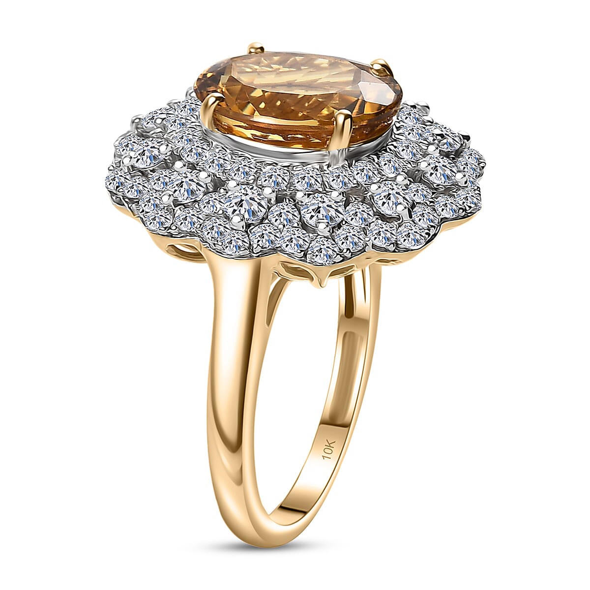Certified & Appraised AAA Brazilian Heliodor and Luxuriant Lab Grown Diamond G-H SI 4.65 ctw Ring in 10K Yellow Gold (Size 9.0) image number 3