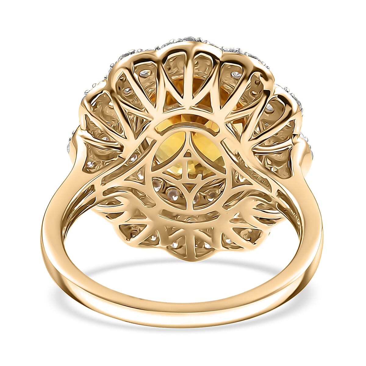 Certified & Appraised AAA Brazilian Heliodor and Luxuriant Lab Grown Diamond G-H SI 4.65 ctw Ring in 10K Yellow Gold (Size 9.0) image number 4