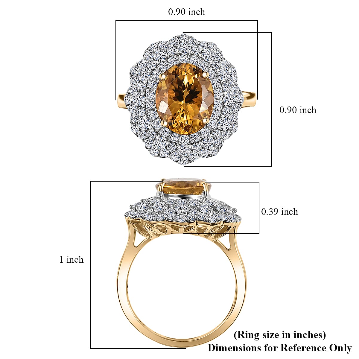 Certified & Appraised AAA Brazilian Heliodor and Luxuriant Lab Grown Diamond G-H SI 4.65 ctw Ring in 10K Yellow Gold (Size 9.0) image number 5
