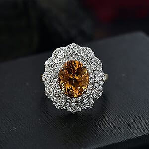 Certified & Appraised 10K Yellow Gold AAA Brazilian Heliodor, Luxuriant Lab Grown Diamond (G-H, SI) Ring (Size 9.5) 4.65 ctw