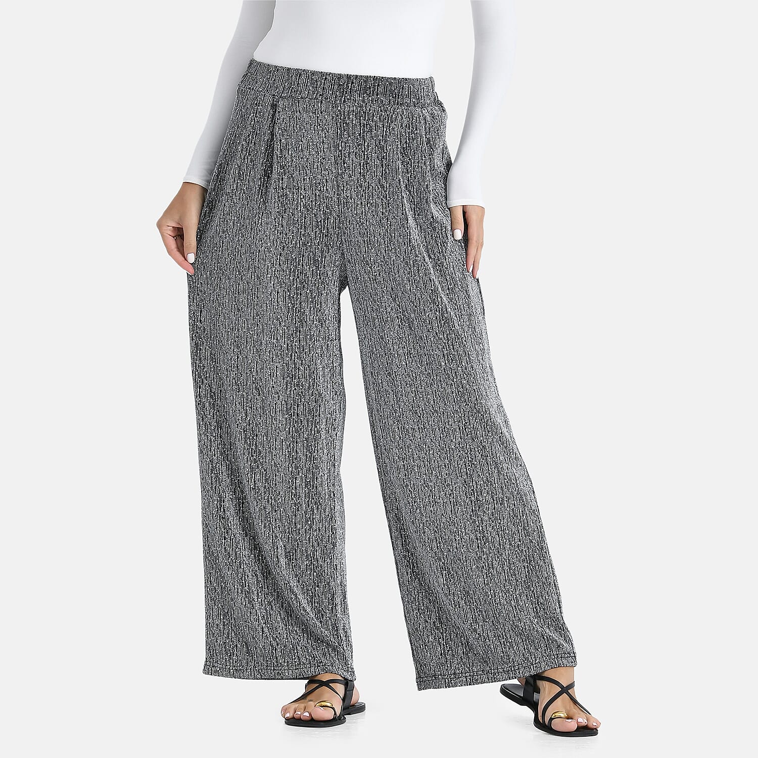 Tamsy Silver Lurex Sparkly Sequins, Print Pants - One Size fits Most