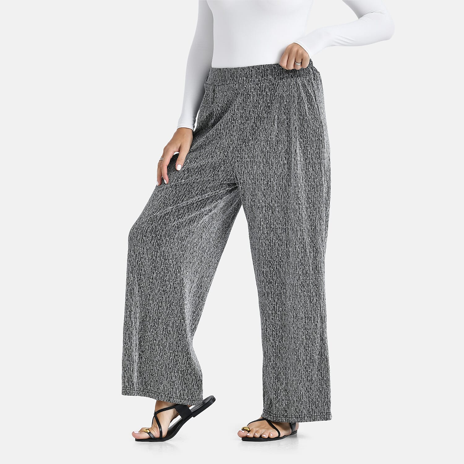 Tamsy Silver Lurex Sparkly Sequins, Print Pants - One Size fits Most