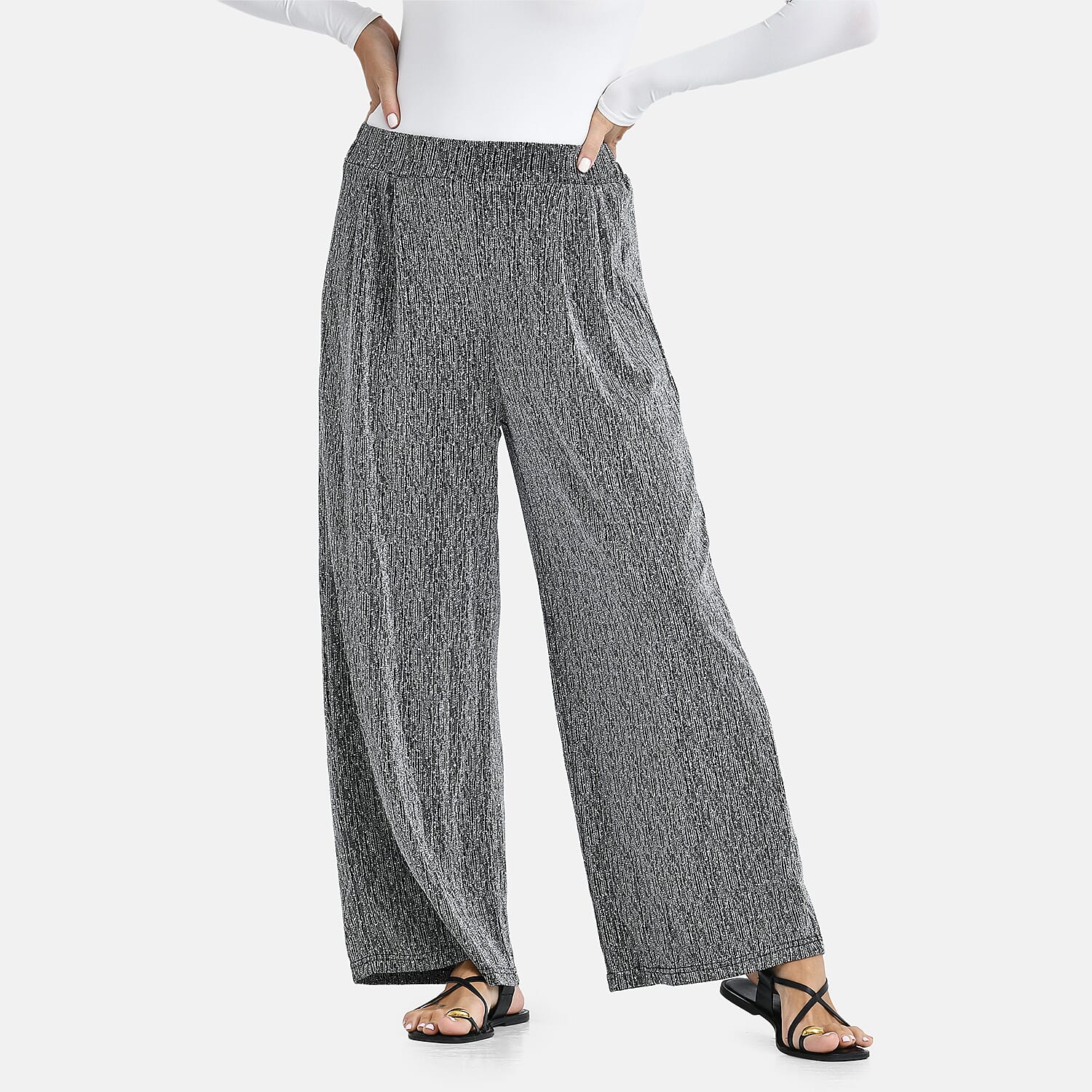 Tamsy Silver Lurex Sparkly Sequins, Print Pants - One Size fits Most