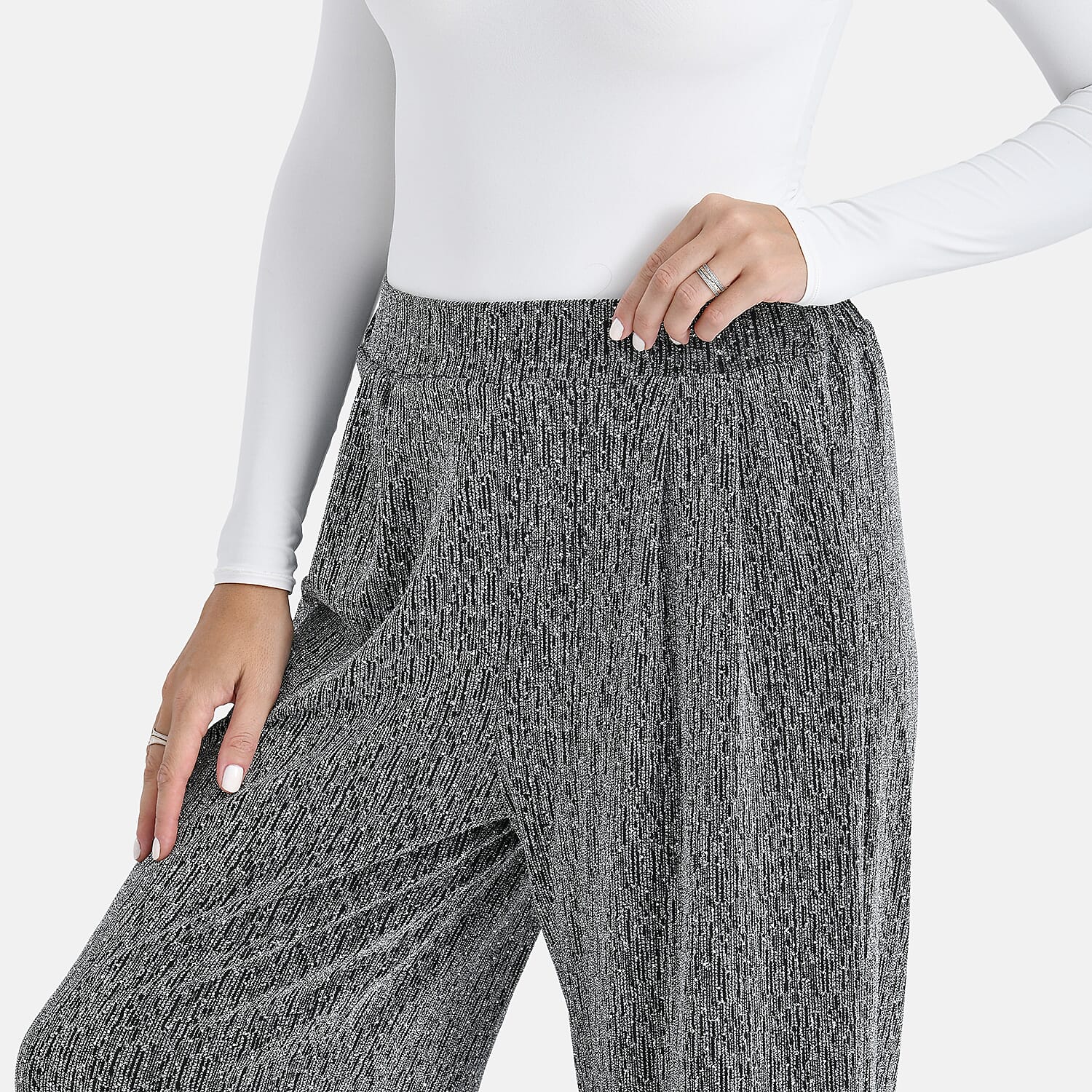 Tamsy Silver Lurex Sparkly Sequins, Print Pants - One Size fits Most