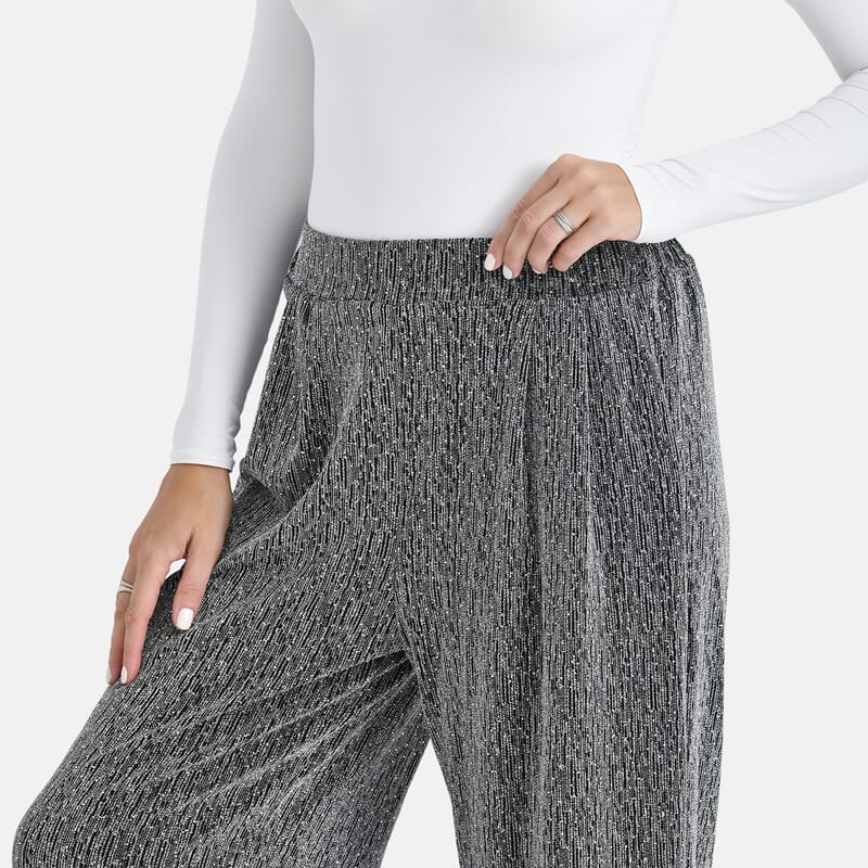 Tamsy Silver Lurex Sparkly Sequins, Print Pants - One Size fits Most