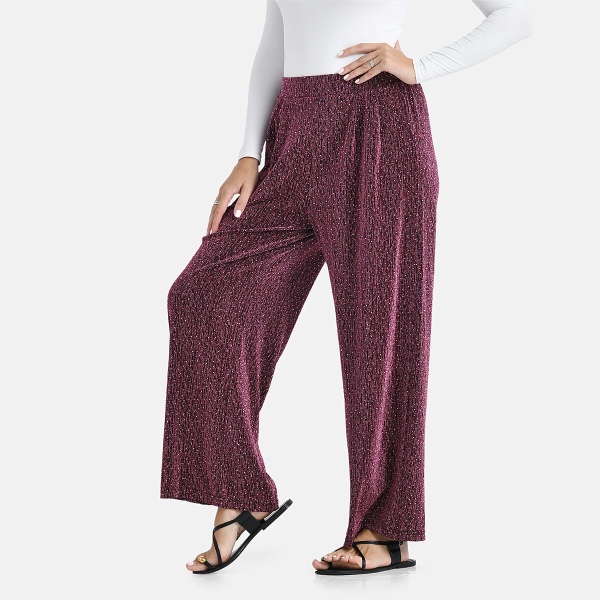 Doorbuster Tamsy Purple Lurex Sparkly Sequins, Print Pant- One Size fits Most image number 2