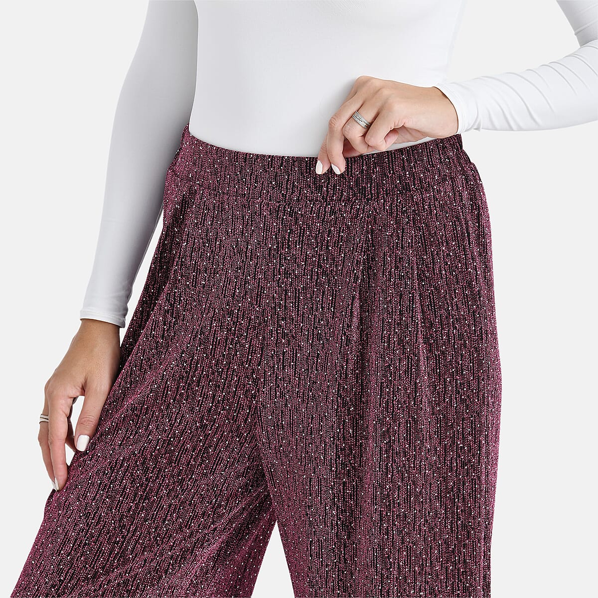 Doorbuster Tamsy Purple Lurex Sparkly Sequins, Print Pant- One Size fits Most image number 4