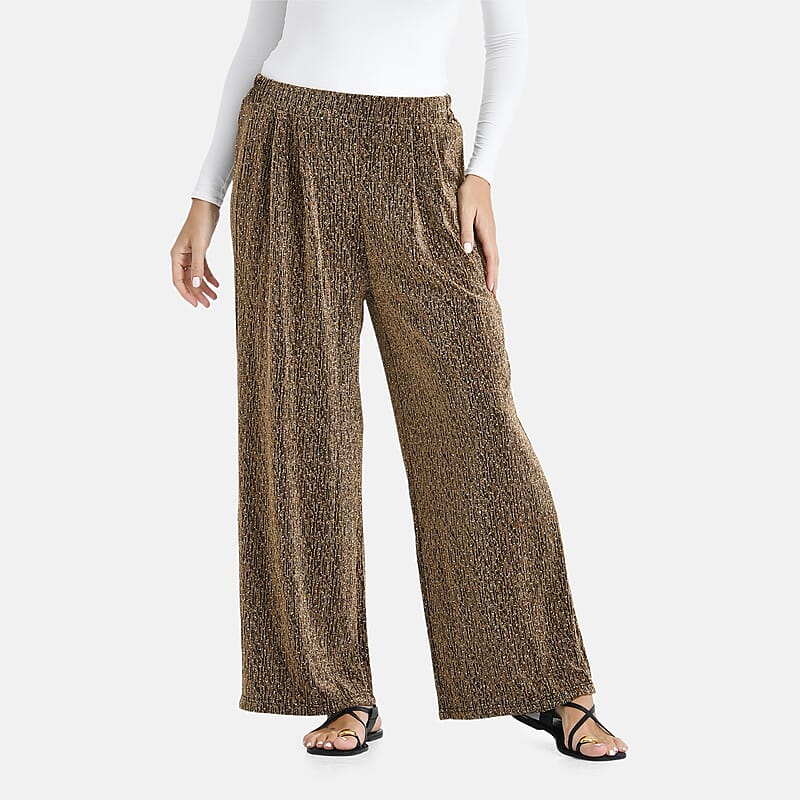 Tamsy Rose Gold Lurex Sparkly Sequins, Print Pants - One Size fits Most