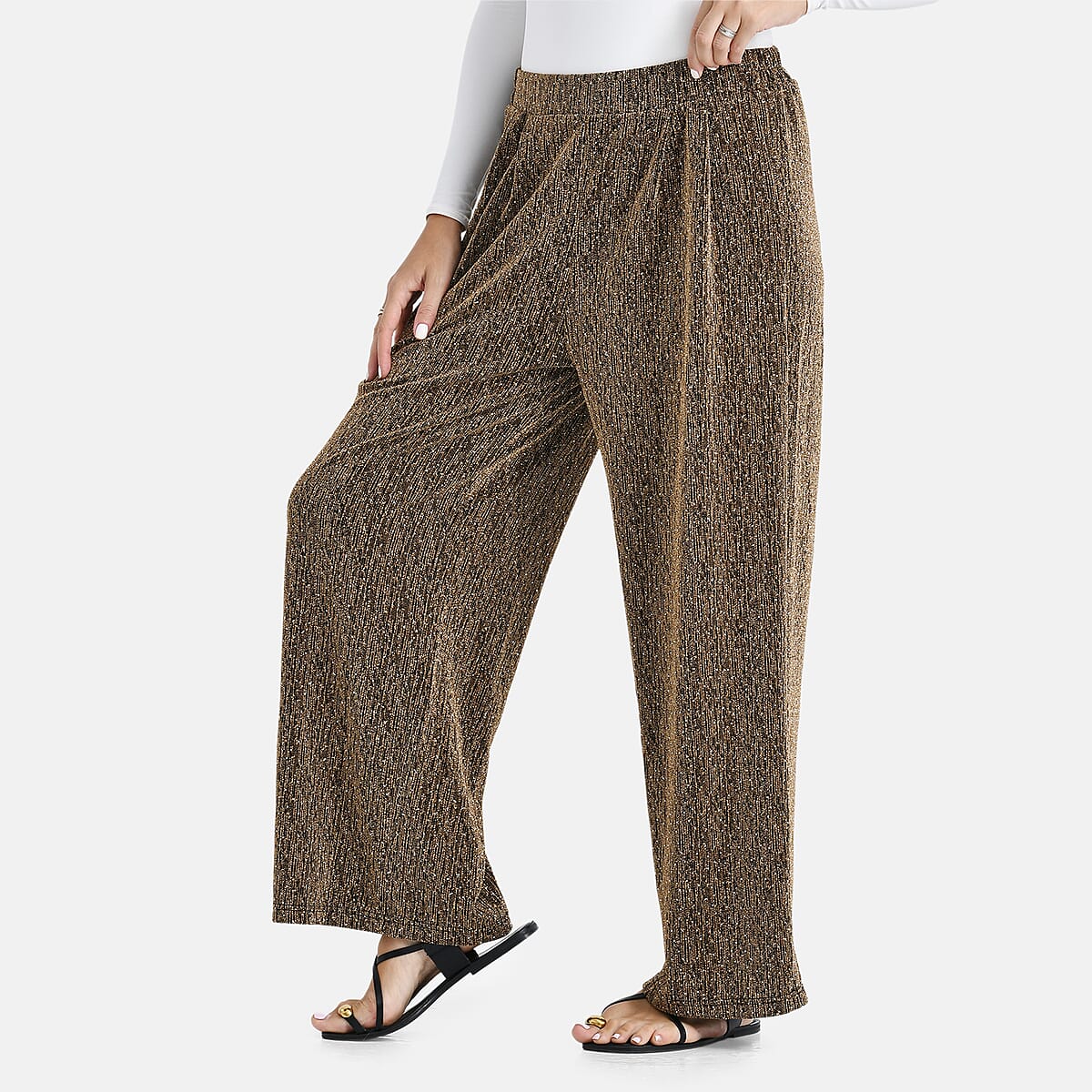 Doorbuster Tamsy Rose Gold Lurex Sparkly Sequins, Print Pant- One Size fits Most image number 2