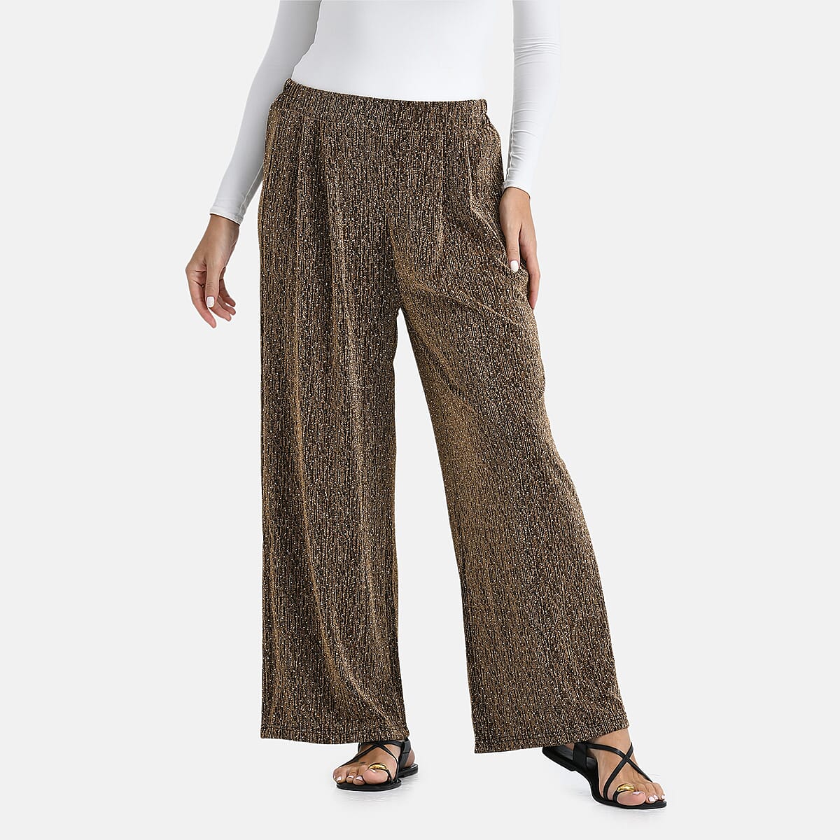 Doorbuster Tamsy Rose Gold Lurex Sparkly Sequins, Print Pant- One Size fits Most image number 3