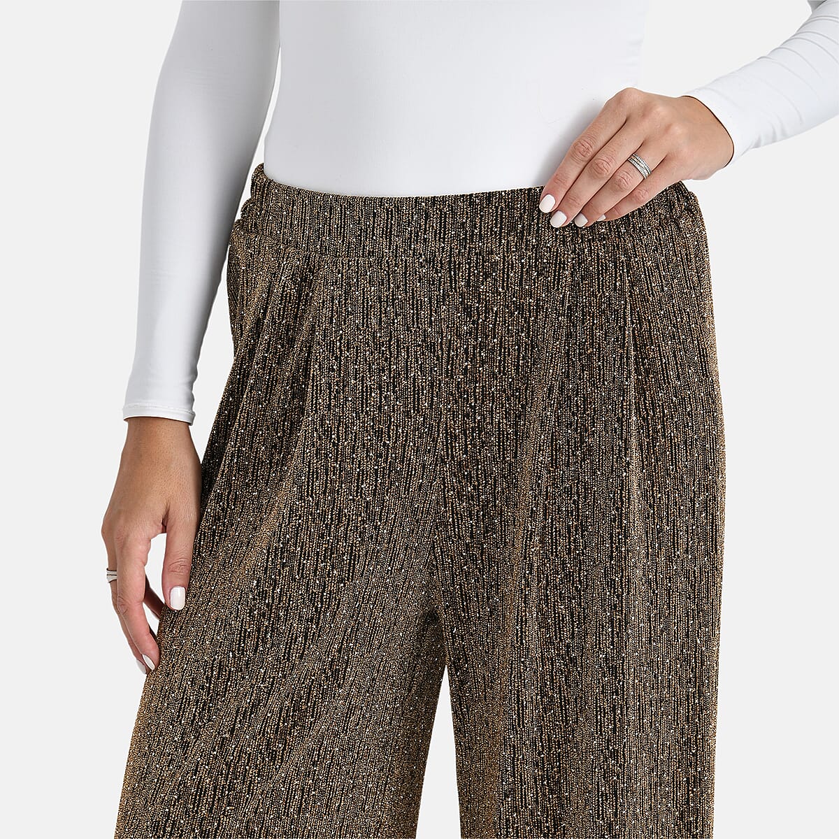 Doorbuster Tamsy Rose Gold Lurex Sparkly Sequins, Print Pant- One Size fits Most image number 4